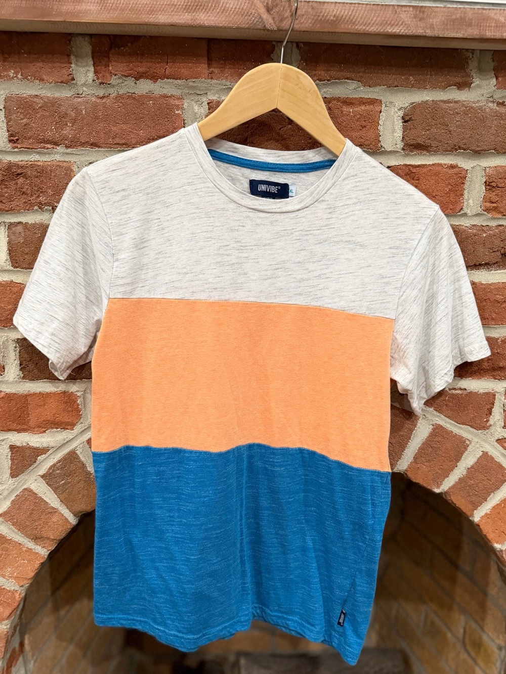 Univibe Colorblock Crewneck Tee — Cream, Orange, Blue